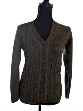 5/$25 Women’s Olive Cable-Knit V-Neck Button Cardigan Sweater